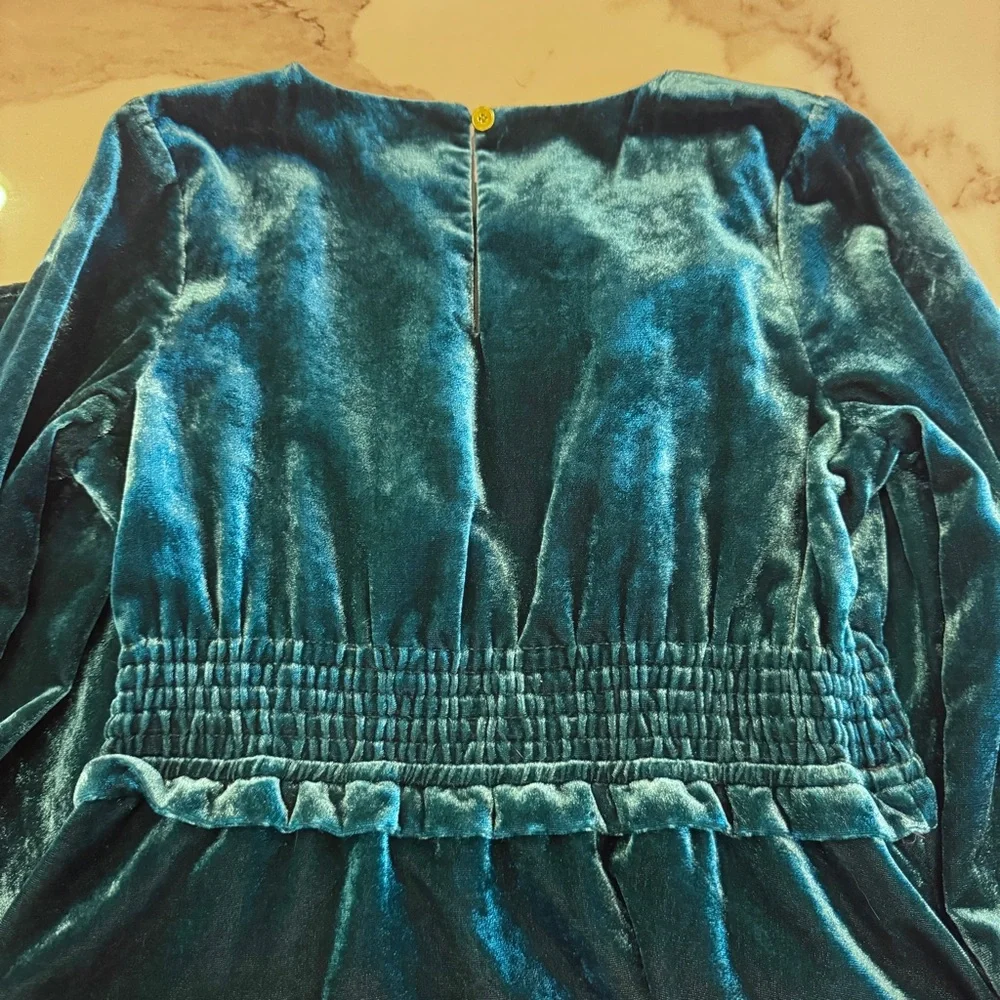 Crewcuts Girls' Smocked Velvet dress Green 10